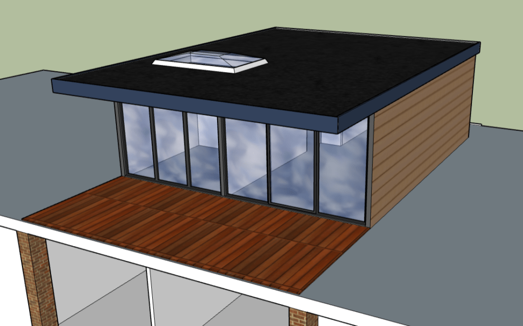 prefab opbouw voor een plat dak, achterzijde woning